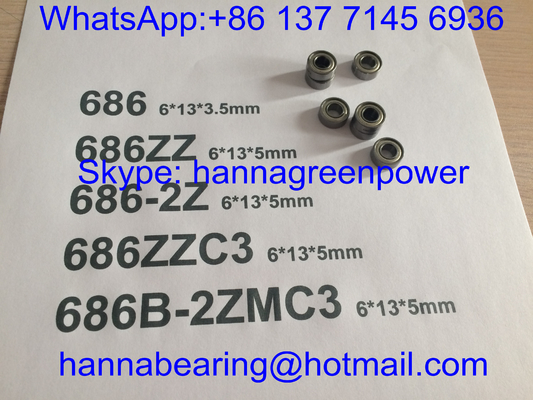 686B-2ZMC3 / 686-2ZC3 / 686ZZ Miniaturowe łożyska kulkowe z głęboką rowką z metalową osłoną, 6*13*5mm