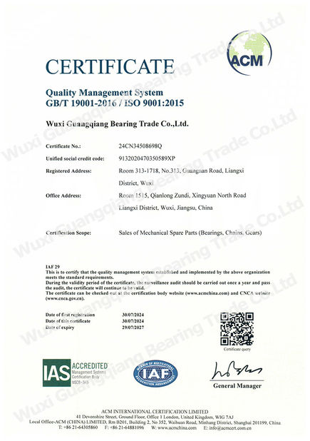 Chiny Wuxi Guangqiang Bearing Trade Co.,Ltd Certyfikaty